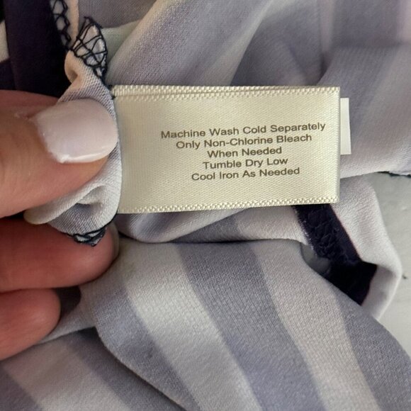 Boston Proper Floral Striped Blouse Long Bell Sleeve Stretchy Lace Up V Neck XXS - Picture 9 of 10